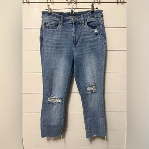 Judy Blue Jeans Distressed Light Blue Skinny Fit Ankle Crop Raw Hem Womens 11/30